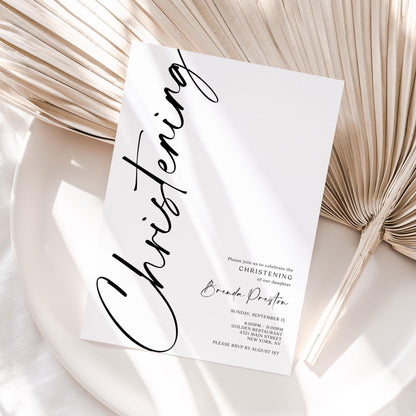 Editable Christening Invitation Template | Simple Printable Baptism Invite for Boy or Girl | Minimalist Christening Card | Instant Download