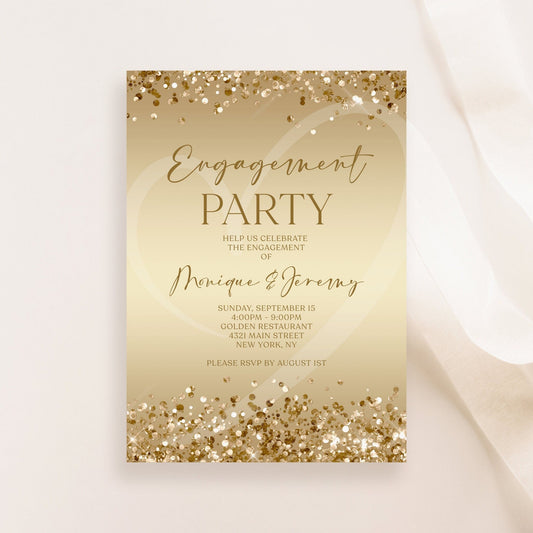 Gold Engagement Party Invitation Template | Editable Printable Invite | Modern Text Message or Email Announcement | Instant Download