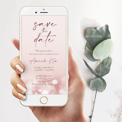 Save the Date Rose Gold Birthday Evite | Editable Template | Instant Download