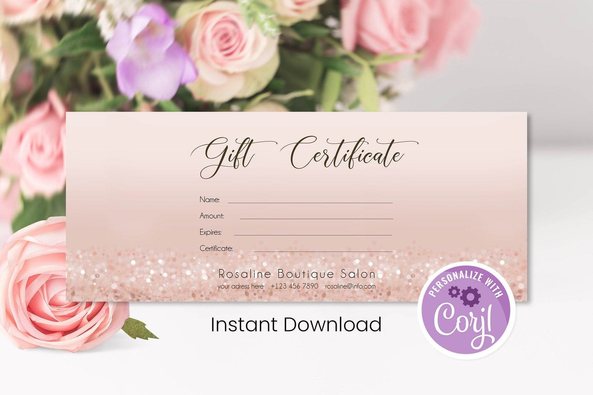 Editable Gift Certificate Template | Rose Gold Beauty Salon Voucher | Printable Gift Card Template | Gift Certificate for Spa, Hair, or Nail Studio
