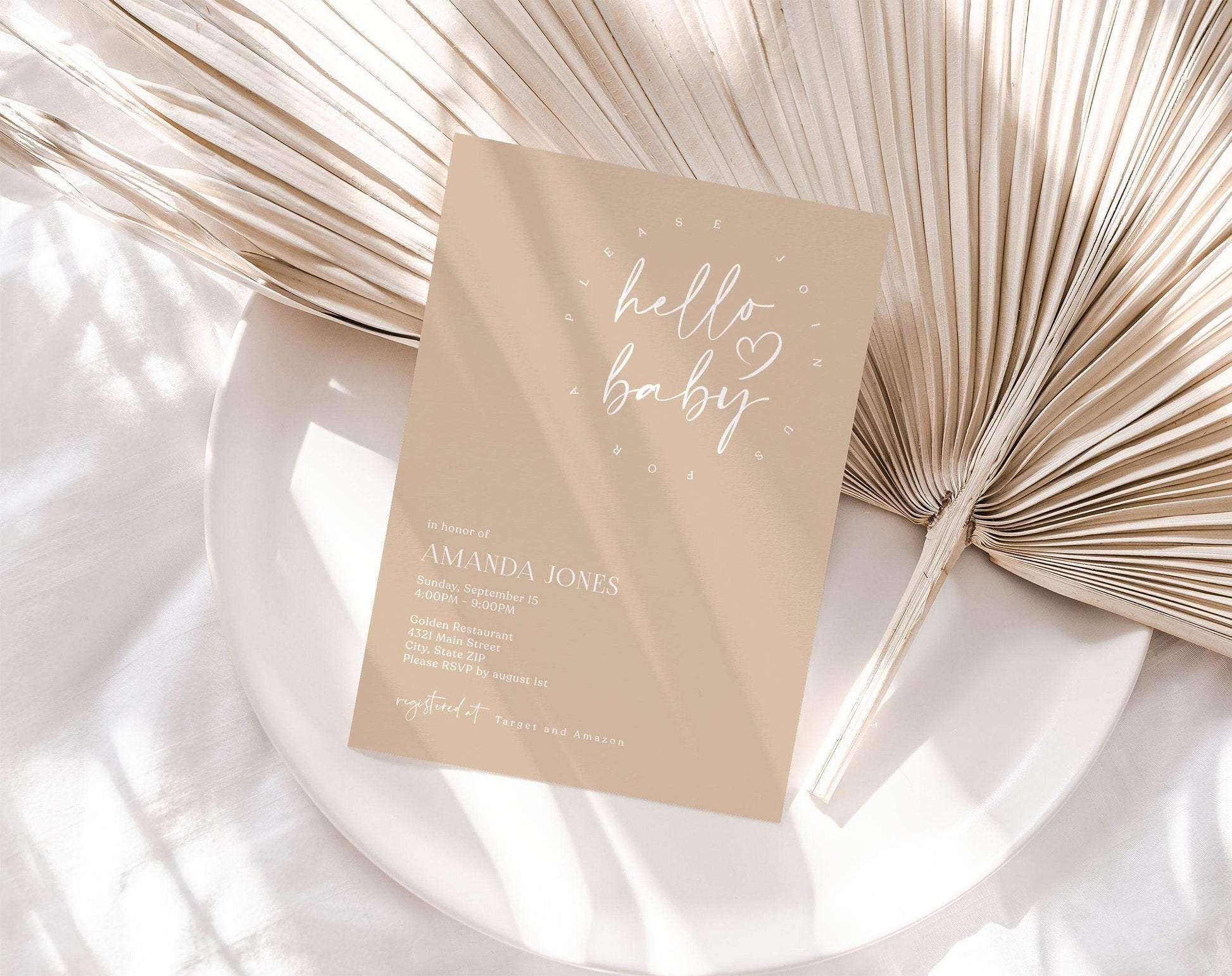 Minimalist Baby Shower Invitation Template – Gender Neutral “Hello Baby” Invite | Editable Modern Shower Card | Digital Download