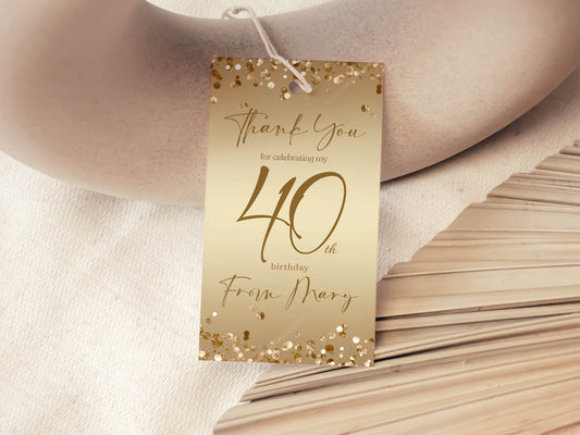 40th Birthday Gold Favor Tags – Editable Thank You Tag – Printable Confetti Party Tag – Any Age Birthday Favor Tag – Instant Download