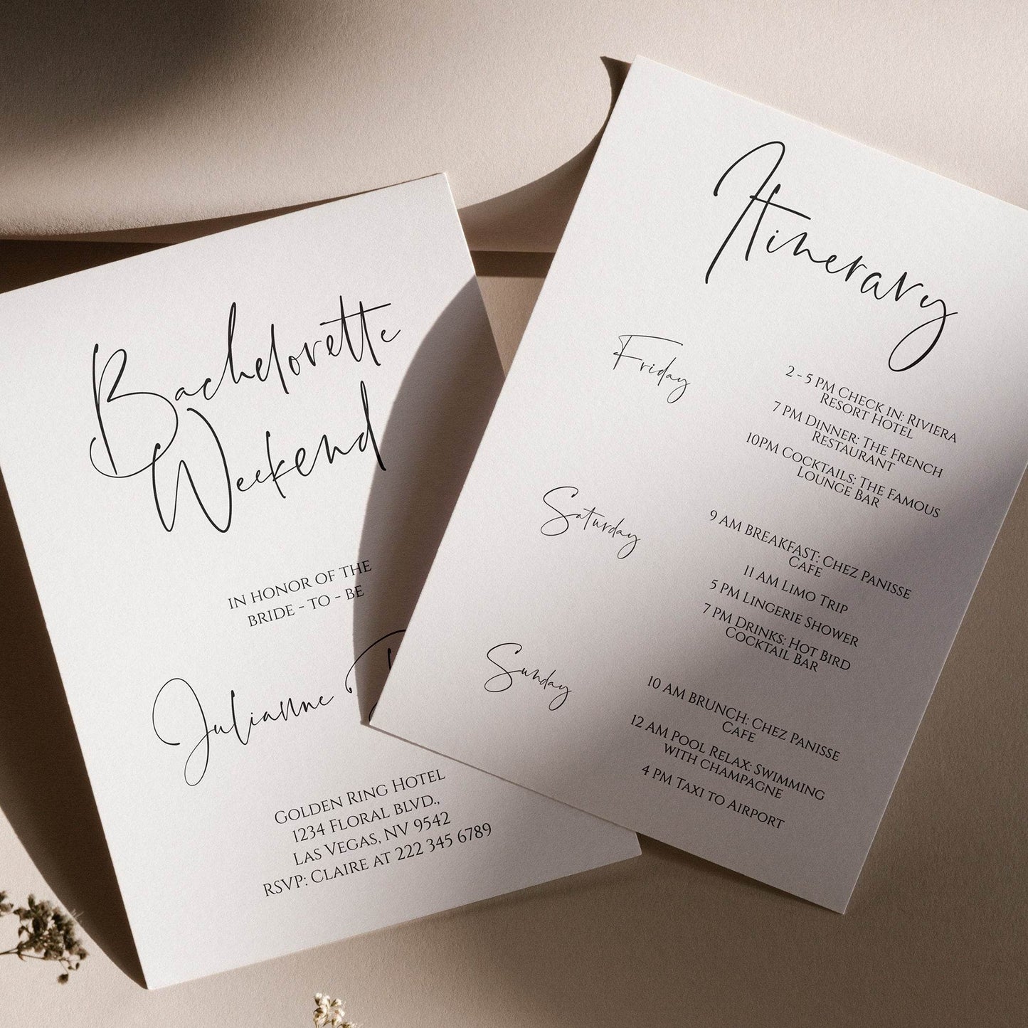 Minimalist Bachelorette Invitation and Itinerary Template, Editable Printable Bachelorette Invite, Modern Bachelorette Party Schedule, Instant Download