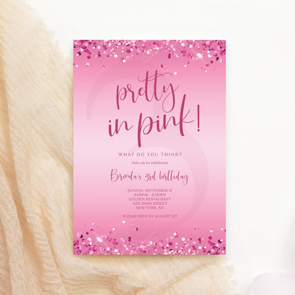 Pretty in Pink 3rd Girl Birthday Invitation Template | Editable & Printable
