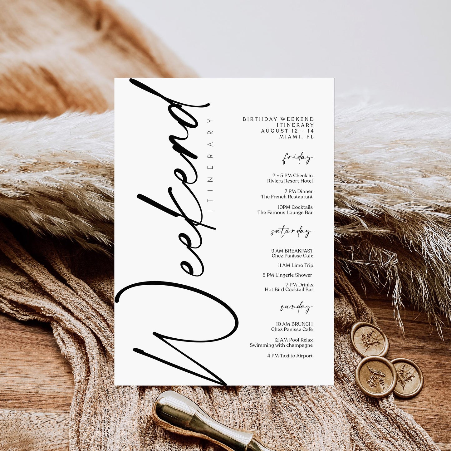 Weekend Itinerary Template | Editable & Printable | Bachelorette & Birthday - MagicalEventCo