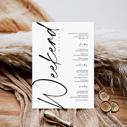 Weekend Itinerary Template | Editable & Printable | Bachelorette & Birthday - MagicalEventCo