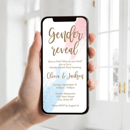 Gender Reveal Invite Digital Template, Boy Or Girl Party Invitation, Blue or Pink What do you think, Electronic Gender Reveal Invitation