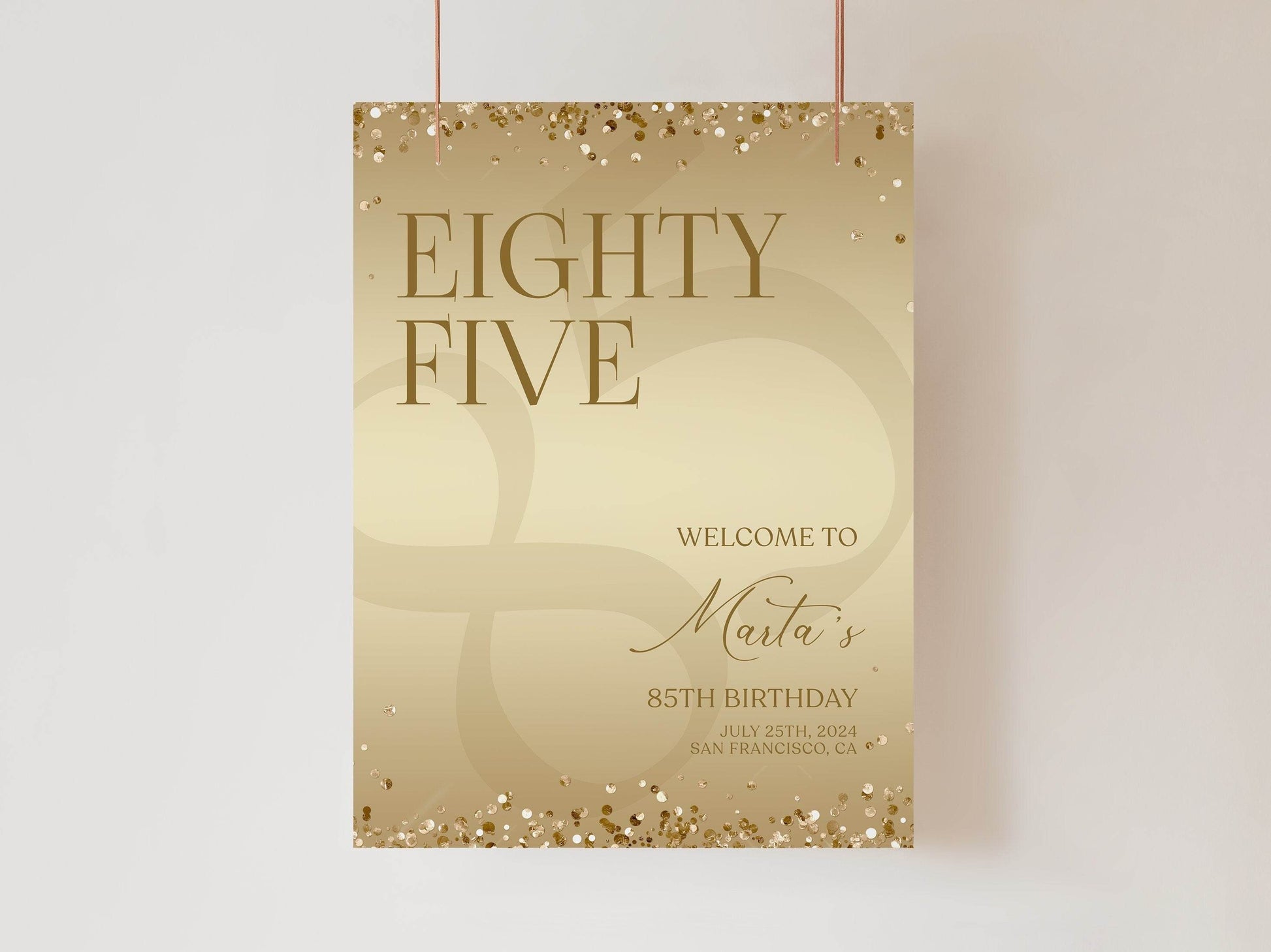 Gold Printable 85th Eighty Five Birthday Welcome Sign Template, Gold Editable Welcome Sign Poster, Luxury Birthday Decoration, Elegant Board