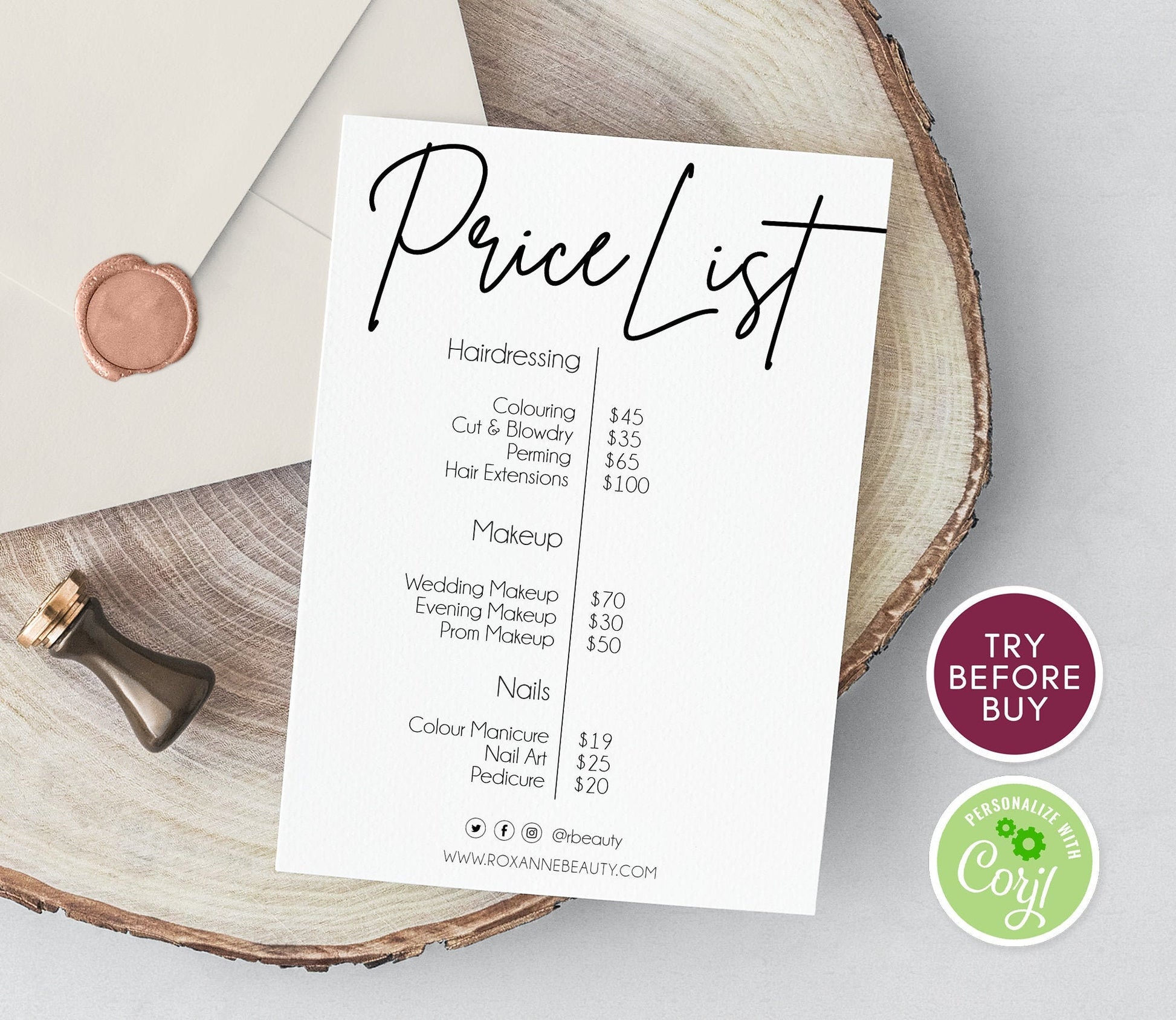 Price List Editable Template, Business Price List Template, Editable Price Guide DIY, Pricing Sheet Beauty Salon Template, Instant Download