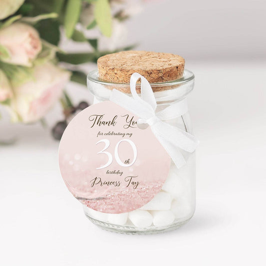 30th Birthday Favor Tags – Rose Gold Thank You Tag – Printable Round Tag – Editable Birthday Party Tags for Any Age – Instant Download