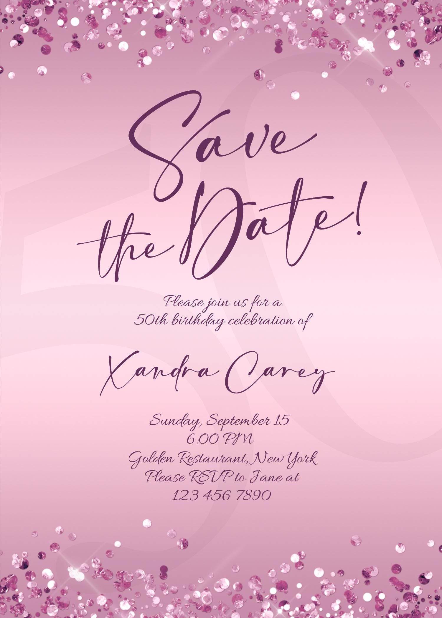 Editable Save the Date Purple Birthday Invitation Template, Printable Lavender Birthday Party Invite, Any Age Save the Date Card, Email Text Message, Instant Download