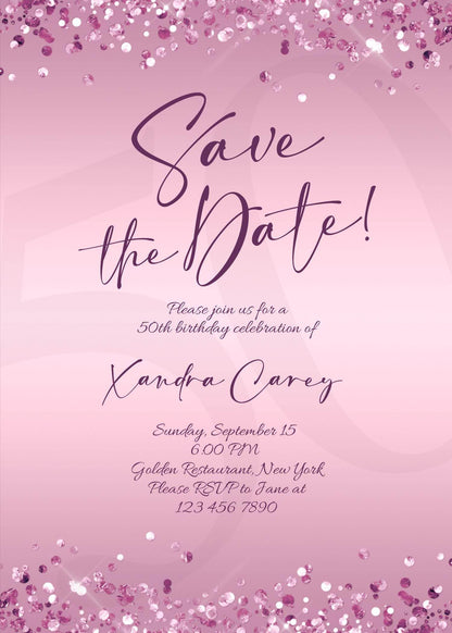 Editable Save the Date Purple Birthday Invitation Template, Printable Lavender Birthday Party Invite, Any Age Save the Date Card, Email Text Message, Instant Download