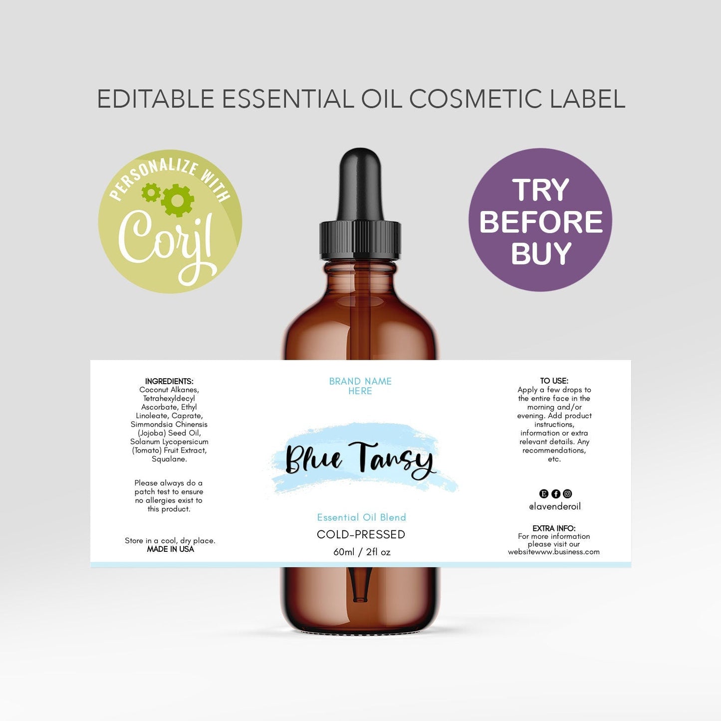 Editable Product Label Template – Stylish Design for 2oz Dropper & Cosmetic Bottles