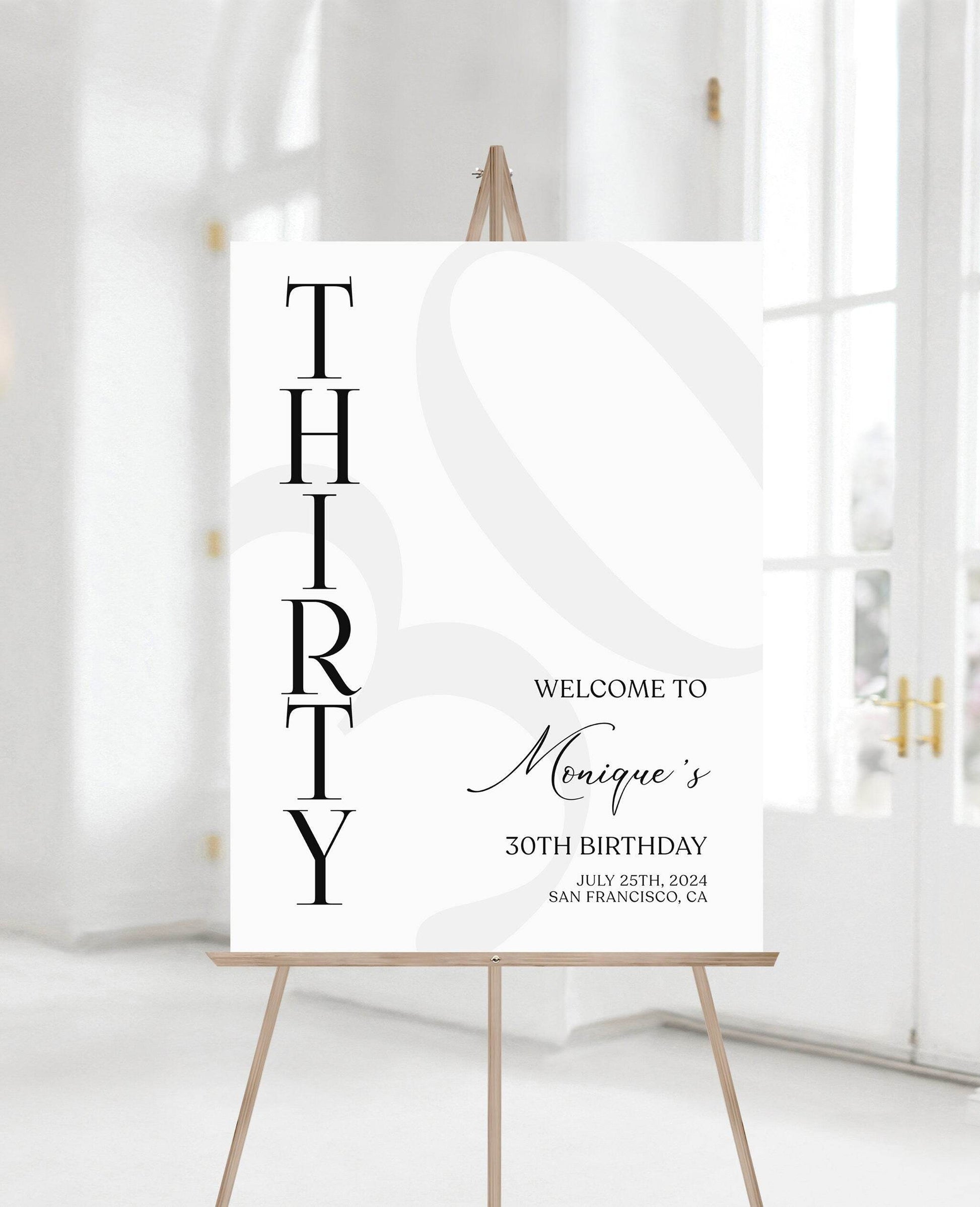 Simple 30th Birthday Welcome Sign Template, Minimalist Editable Welcome Poster, Printable Thirty Birthday Sign, Instant Download DIY