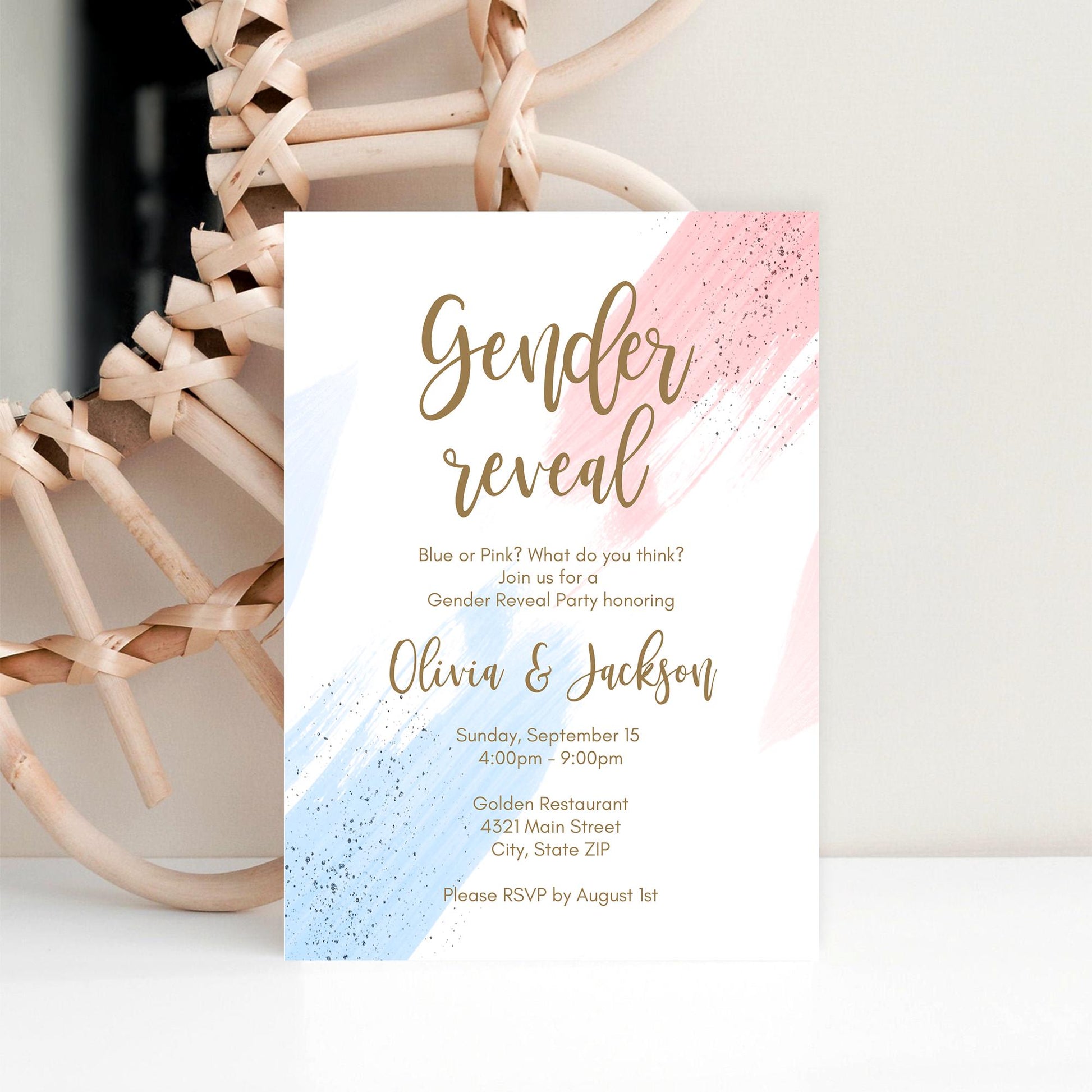 Gender Reveal Invitation Template Printable, Pink or Blue Party Invite, Gender Neutral Baby Shower, Boy or Girl Editable Invitation Template