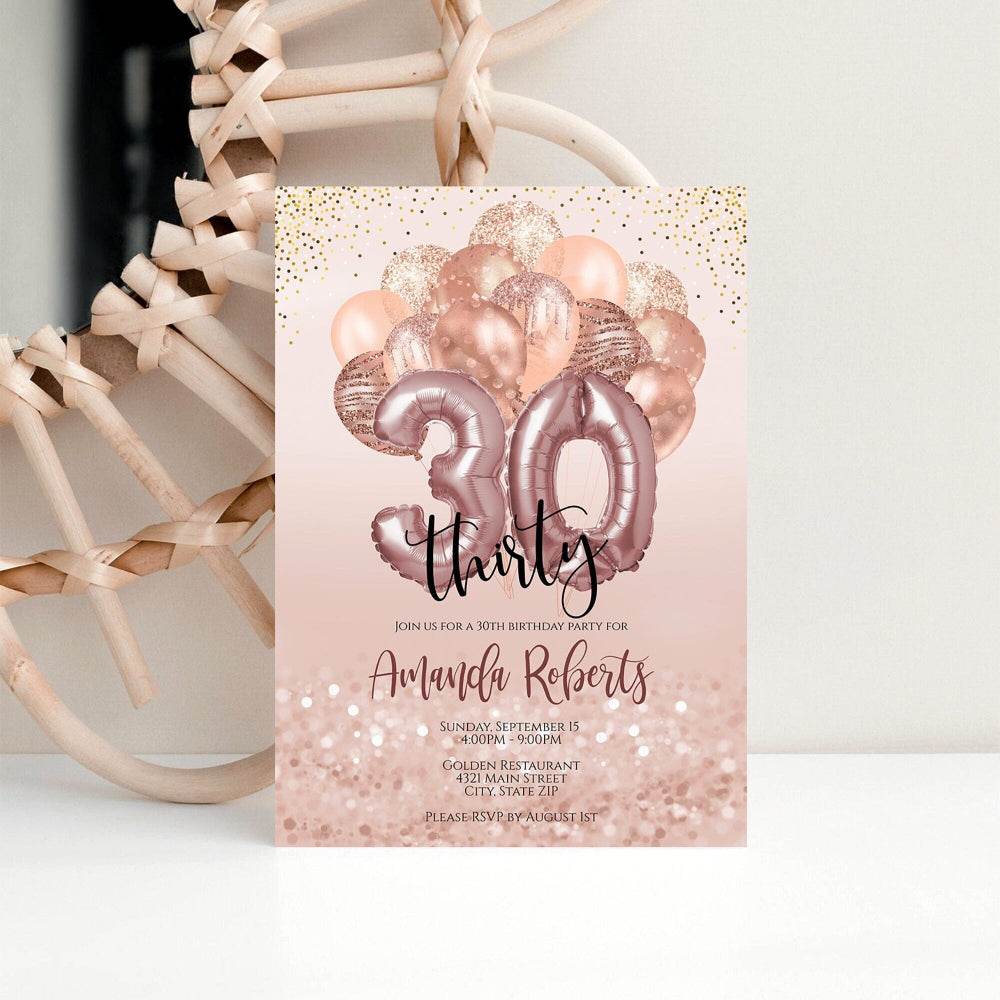 Printable 30th Birthday Invitation – Editable Thirty Digital Invite – Balloon Birthday Party Template – Instant Download for Text Message or Email