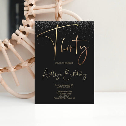30th Birthday Invitation Template, Printable Gold Confetti Birthday Party Invitation, 30 Birthday for her, Editable Thirty Instant Download