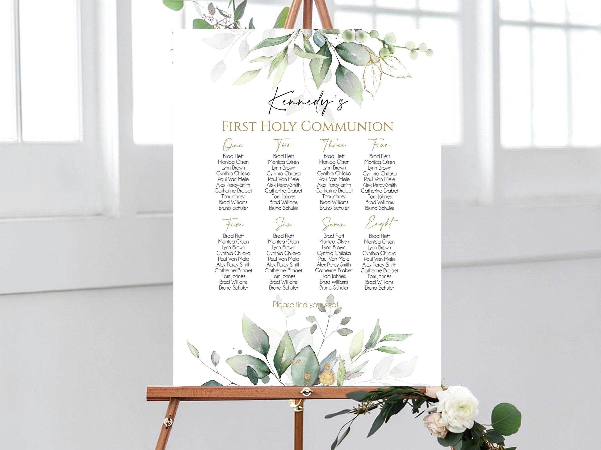 Printable First Holy Communion Seating Chart Template, Editable Table Seating Sign, Baptism Seating Chart, Boy Girl Religious Event Sign