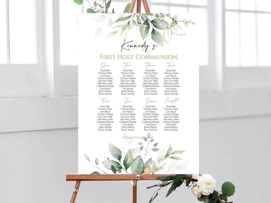 Printable First Holy Communion Seating Chart Template, Editable Table Seating Sign, Baptism Seating Chart, Boy Girl Religious Event Sign