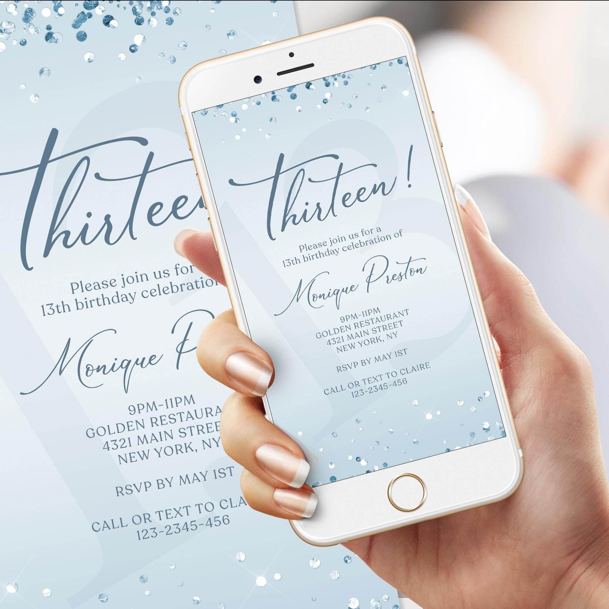 Electronic Blue 13th Birthday Invitation – Editable Unisex Thirteen Evite | Phone Text & Email Digital Invite | Instant Download