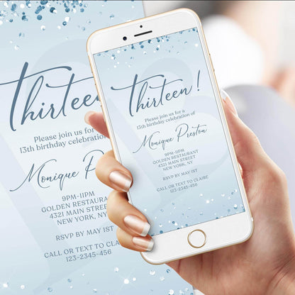 Electronic Blue 13th Birthday Invitation – Editable Unisex Thirteen Evite | Phone Text & Email Digital Invite | Instant Download