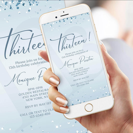 Electronic Blue 13th Birthday Invitation – Editable Unisex Thirteen Evite | Phone Text & Email Digital Invite | Instant Download