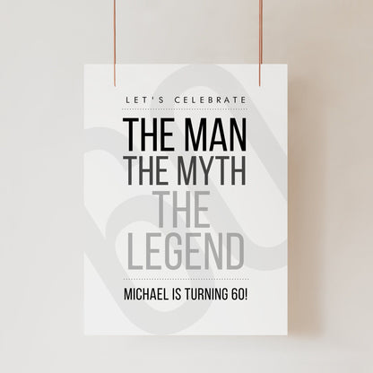 60th Birthday Welcome Sign Template | The Man The Myth The Legend | Printable & Editable Banner | Minimalist Any Age Party Decor | Instant Download