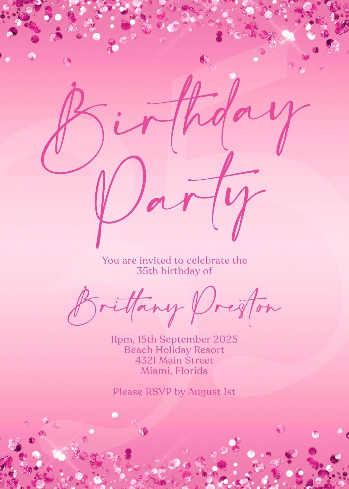 Fuchsia Pink Birthday Party Editable Invitation Template, Printable Birthday Invite, Ladies Email Text Message Invitation, Any Age Birthday