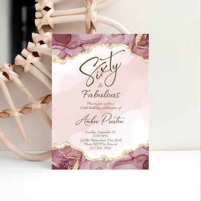 Shades of Pink Birthday Invitation Template, Editable “60 & Fabulous” or “Fifty Surprise” Party Invite, Printable Women’s Birthday Card, Instant Download
