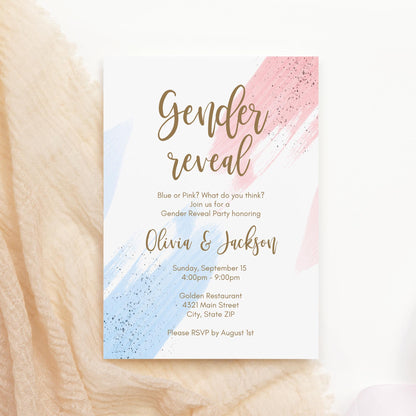 Gender Reveal Invitation Template Printable, Pink or Blue Party Invite, Gender Neutral Baby Shower, Boy or Girl Editable Invitation Template