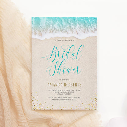 Beach Bridal Shower Card Invite, Invitation Beach Theme, Ocean Bridal Shower, Sea Bridal Shower, Editable Template, Printable Invitation DIY