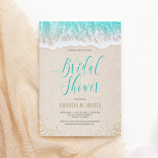 Beach Bridal Shower Card Invite, Invitation Beach Theme, Ocean Bridal Shower, Sea Bridal Shower, Editable Template, Printable Invitation DIY