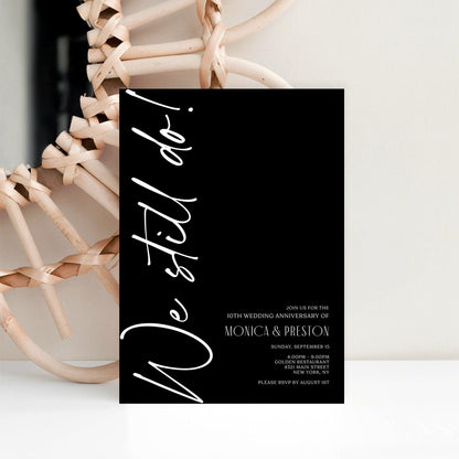 We Still Do Anniversary Invitation Template, Editable Minimalist Black Wedding Invite, Printable Celebration Dinner Card, Email & Text Evite, Instant Download