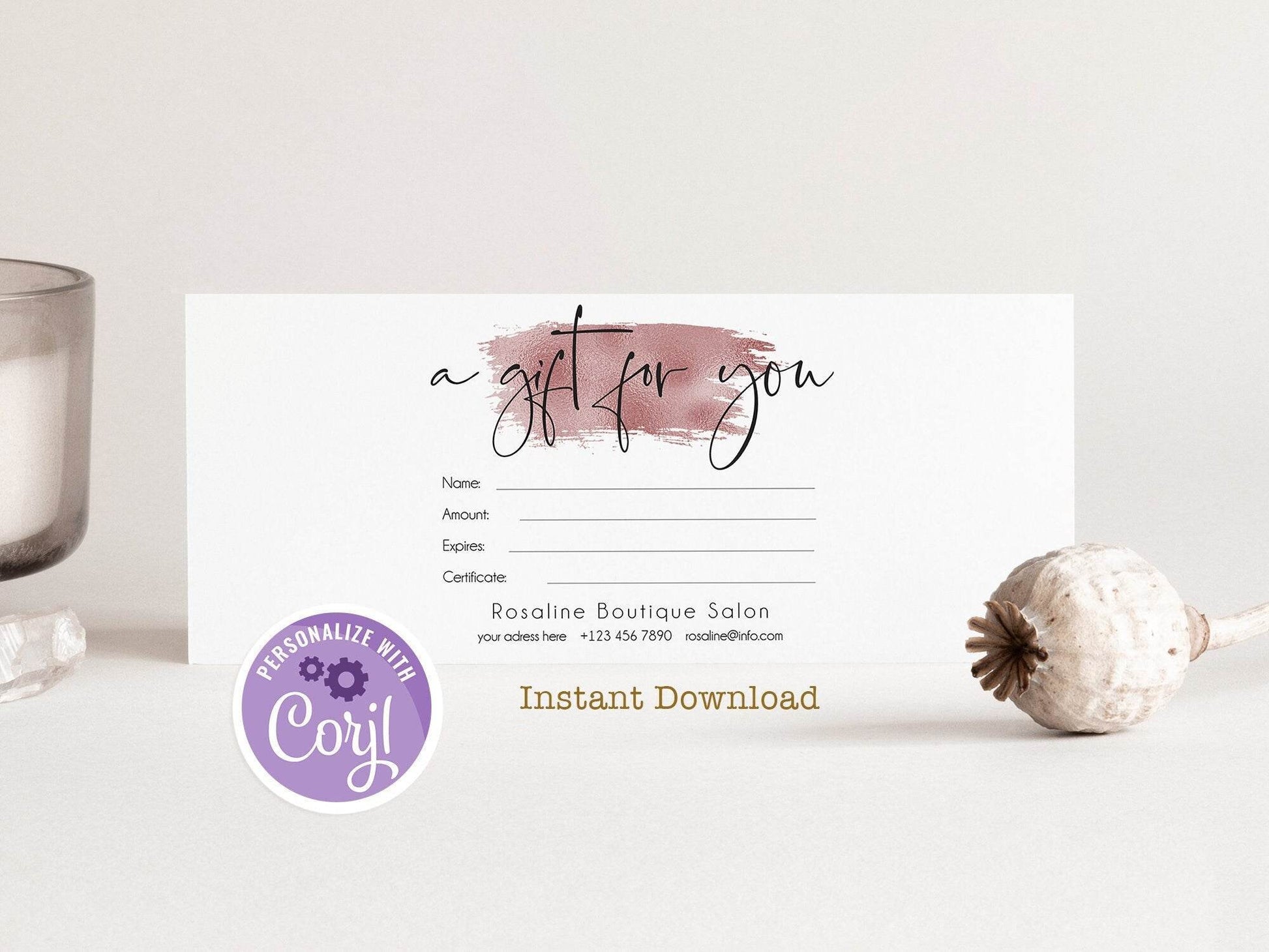 Printable Gift Certificate Template – Editable Calligraphy Gift Card & Voucher Template | DIY Gift Cards for Shops & Services | Instant Download