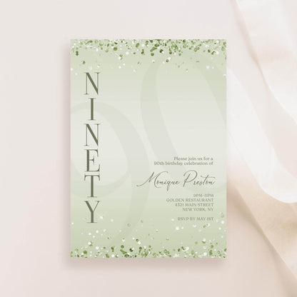 Editable Mint Green 90th Birthday Invitation Template | Printable Surprise Party Invite | Modern Digital Download for Text or Email