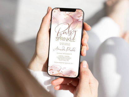 Digital Girl Baby Sprinkle Invitation | Rose Gold Editable Phone Evite | Electronic Baby Shower Invite | Text Message Template | Instant Download