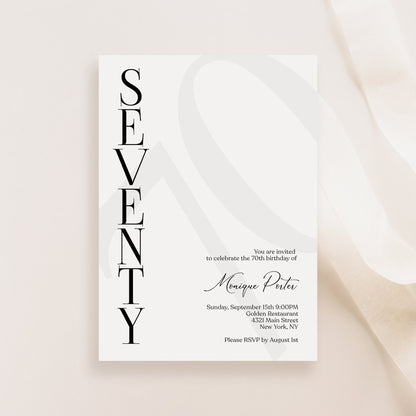 70th Birthday Invitation Template - Minimalist Design | Instant Download