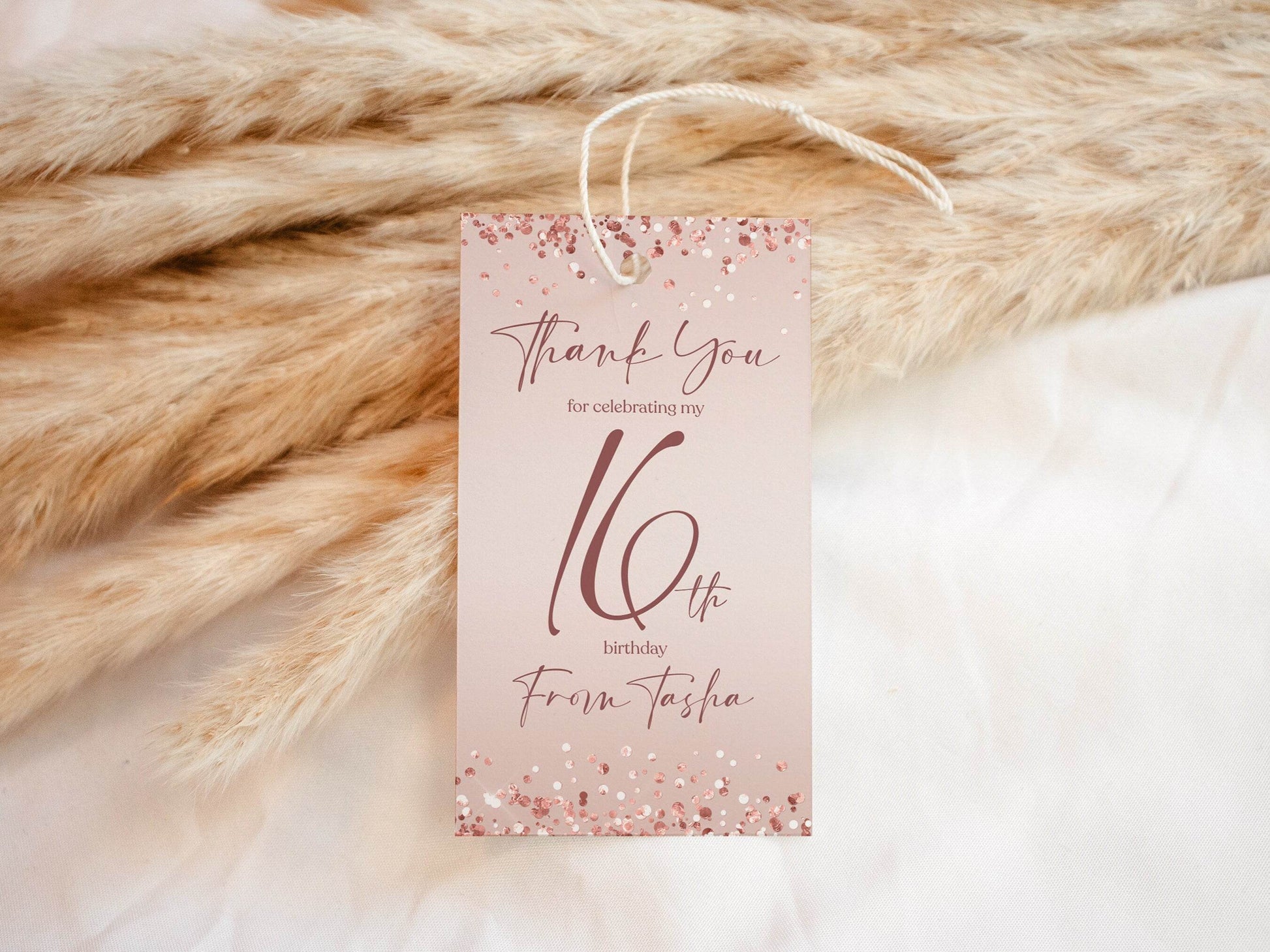 Rose Gold Sweet Sixteen Birthday Favor Tag, Printable Thank You Tag Template, Pink Editable Party Favor Label, Any Age Digital Tag