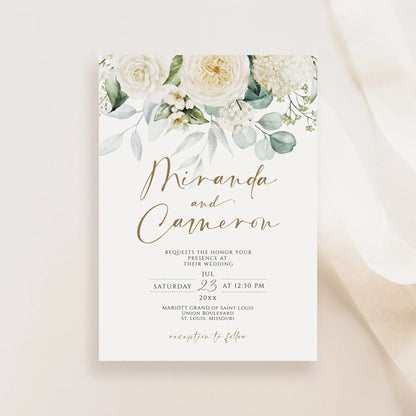 Minimalist Floral Wedding Invitation Template, Printable Wedding Invitation, Greenery Wedding Invite, Wedding Email Text Message, Download
