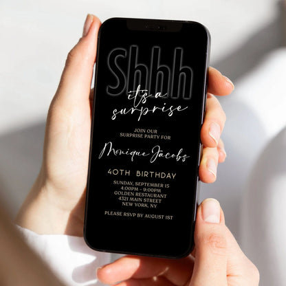 Shhh it's a surprise invite, Digital surprise party invite, Invitation Template, Text Message Evite, Any Age Birthday Electronic Mobile Phone Invite