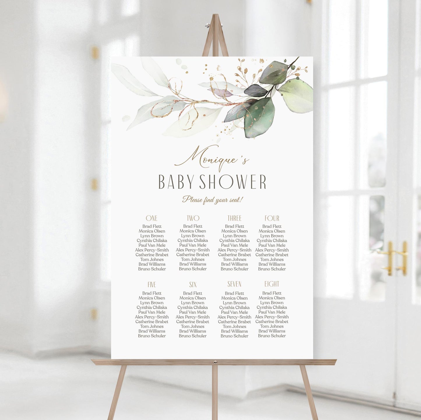 Editable Baby Shower Seating Chart Sign Poster Template, Printable Greenery Baby Shower Seating Board, Boho Baby Shower Seating Banner Decor