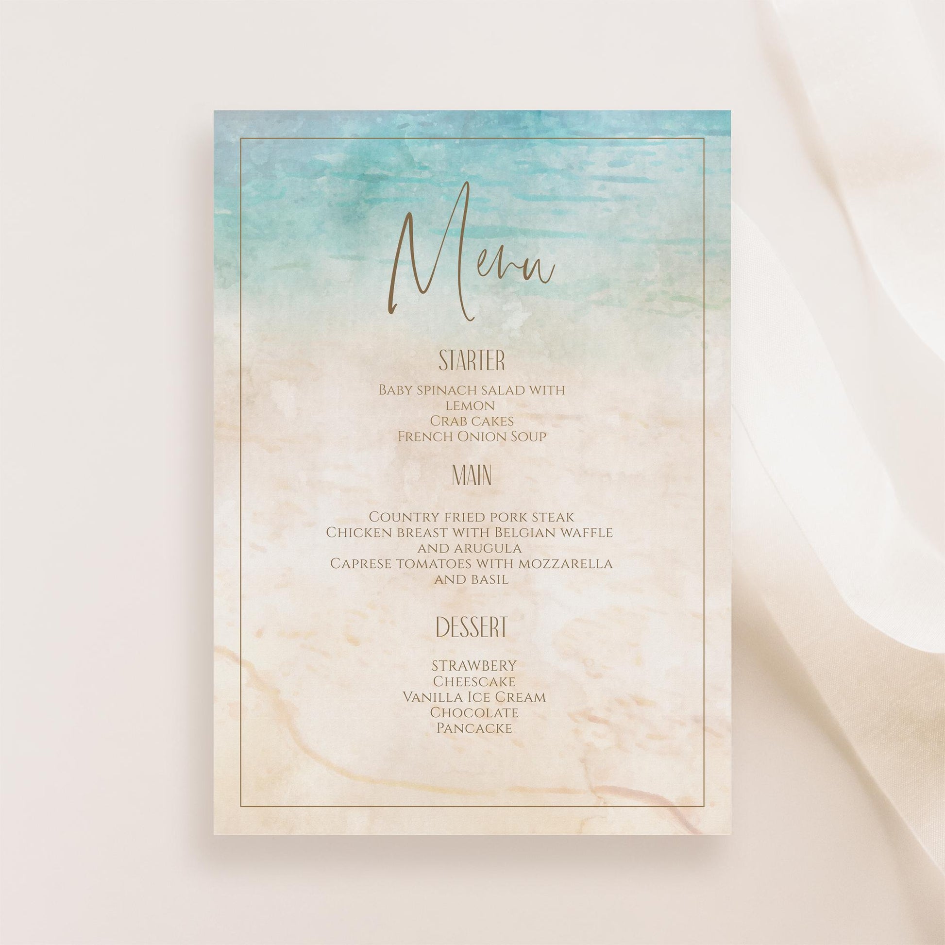 Editable Beach Marine Birthday Card Menu, Printable Bridal Shower Menu, Sea Wedding Menu, Bachelorette Party Menu, Digital Instant Download