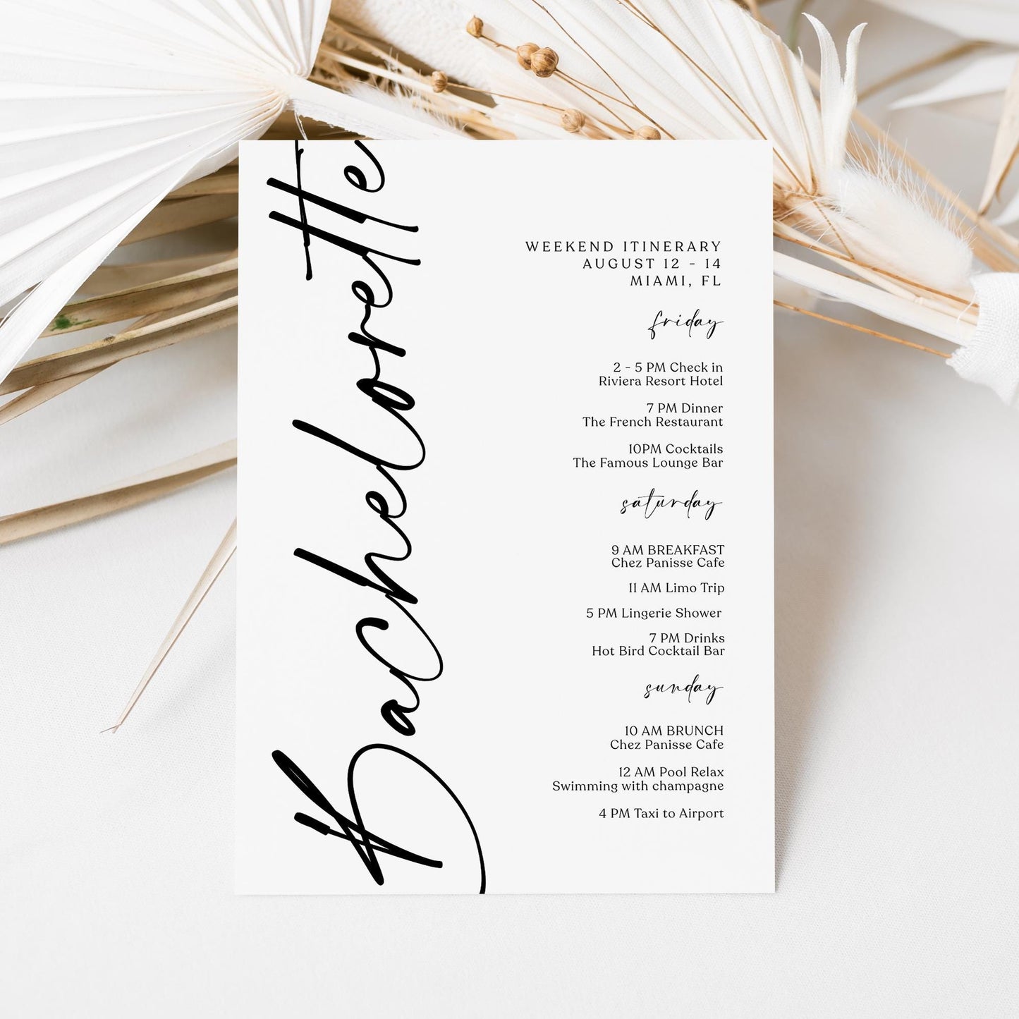 Printable Bachelorette Weekend Itinerary Template, Editable Hens Party Schedule, Minimalist Weekend Planner, Instant Download