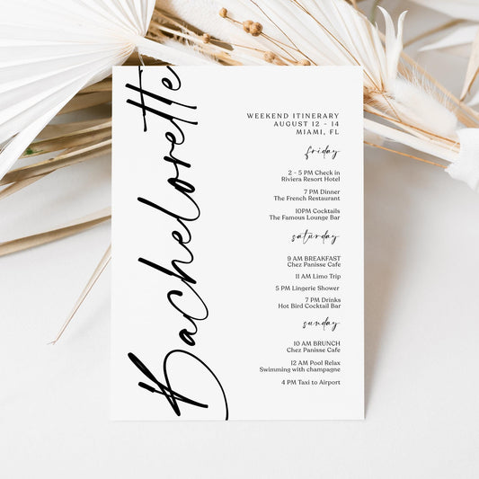 Printable Bachelorette Weekend Itinerary Template, Editable Hens Party Schedule, Minimalist Weekend Planner, Instant Download