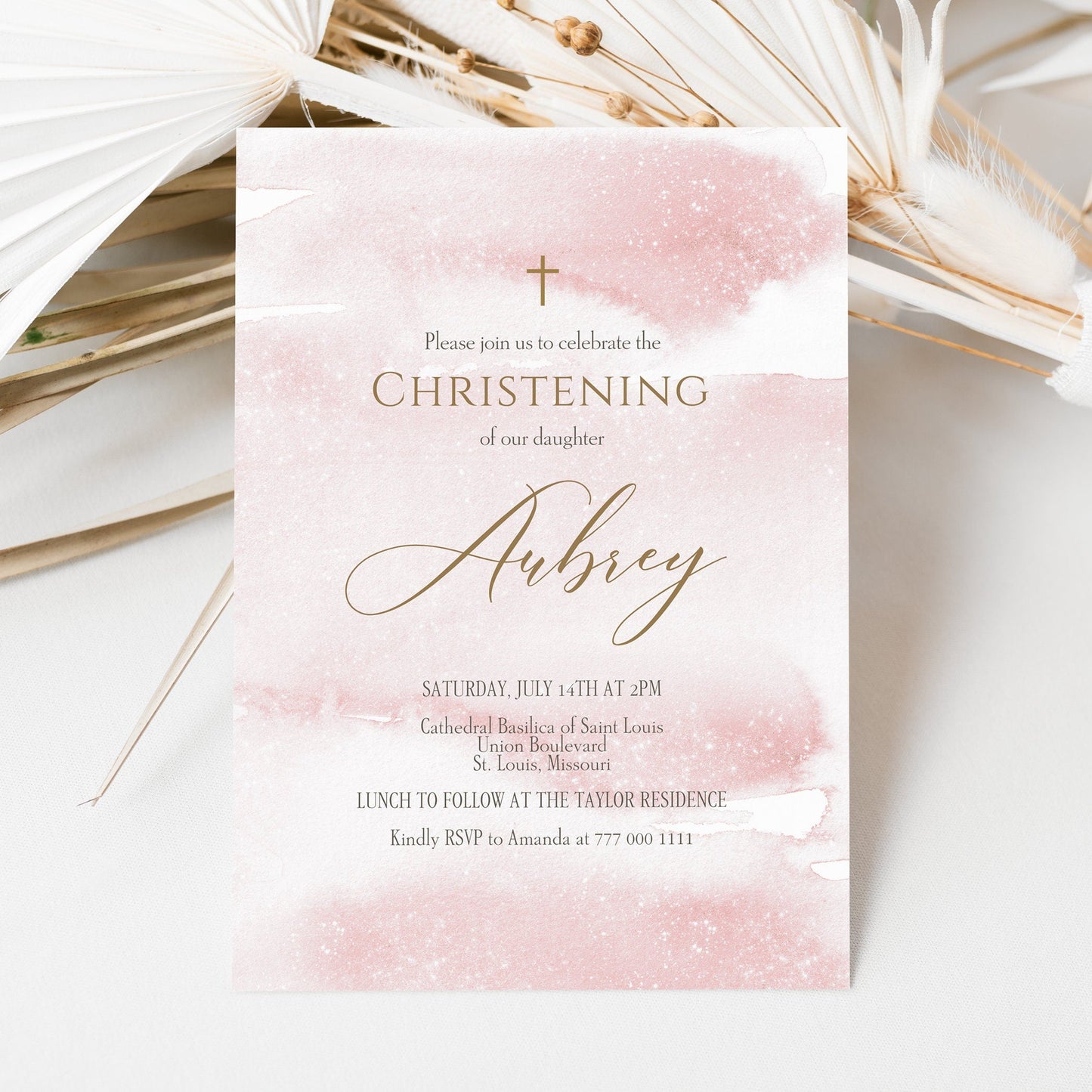 Printable Girl Christening Invitation Template - Editable Design