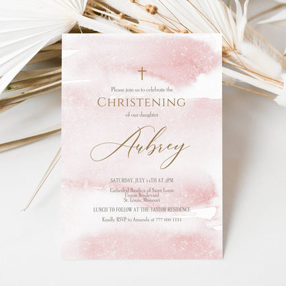 Printable Girl Christening Invitation Template - Editable Design