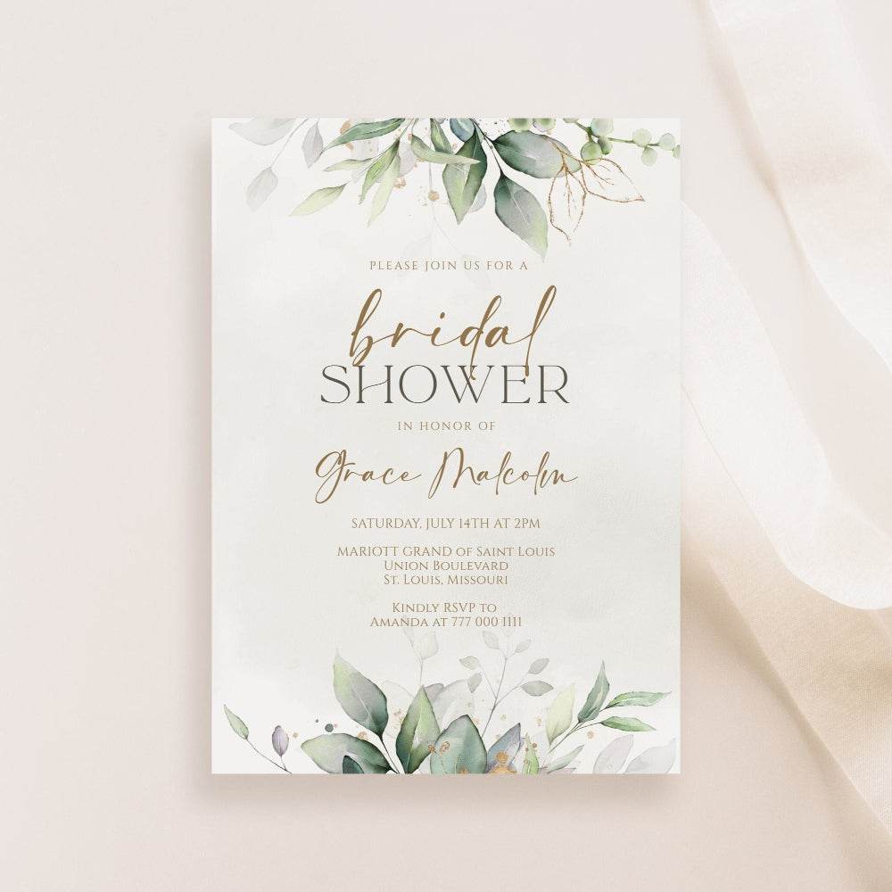Eucalyptus Bridal Shower Invitation Template | Printable Greenery Leaves Bridal Shower Invite | Editable Bridal Shower Invitation