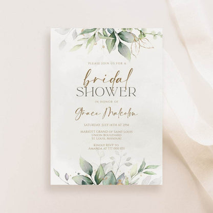 Eucalyptus Bridal Shower Invitation Template | Printable Greenery Leaves Bridal Shower Invite | Editable Bridal Shower Invitation