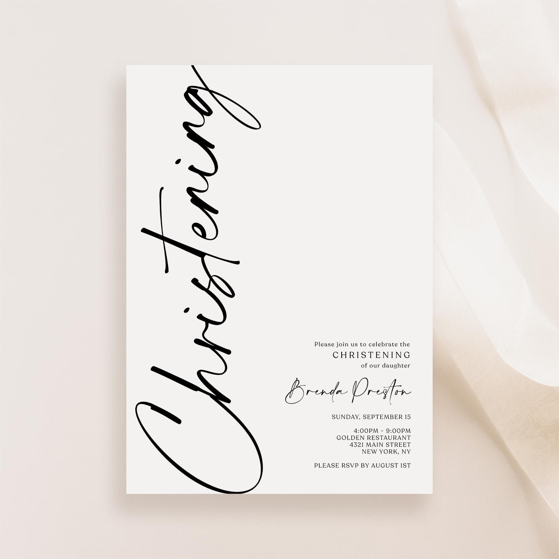 Editable Christening Invitation Template | Simple Printable Baptism Invite for Boy or Girl | Minimalist Christening Card | Instant Download