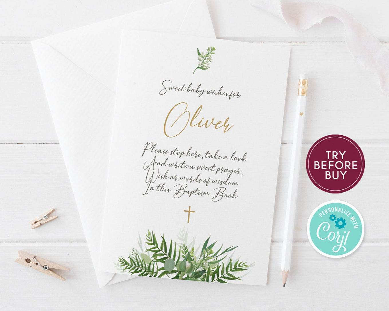 Christening Guest Book Sign – Editable Baptism Guestbook Printable | Digital Download | DIY Baby Baptism or Christening Sign Template